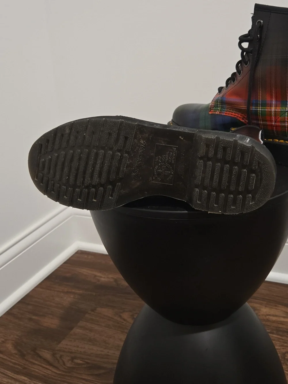 Dr. Martens Plaid Leather Combat Boots - Green, Red, Blue, Black - Picture 5 of 6